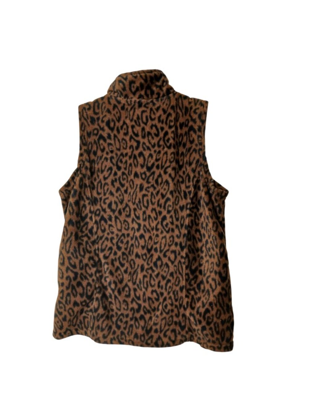 Lena Petite S Womens Leopard Print Sleeveless Fleece Vest Zip Brown Black #I-8 - Picture 3 of 8